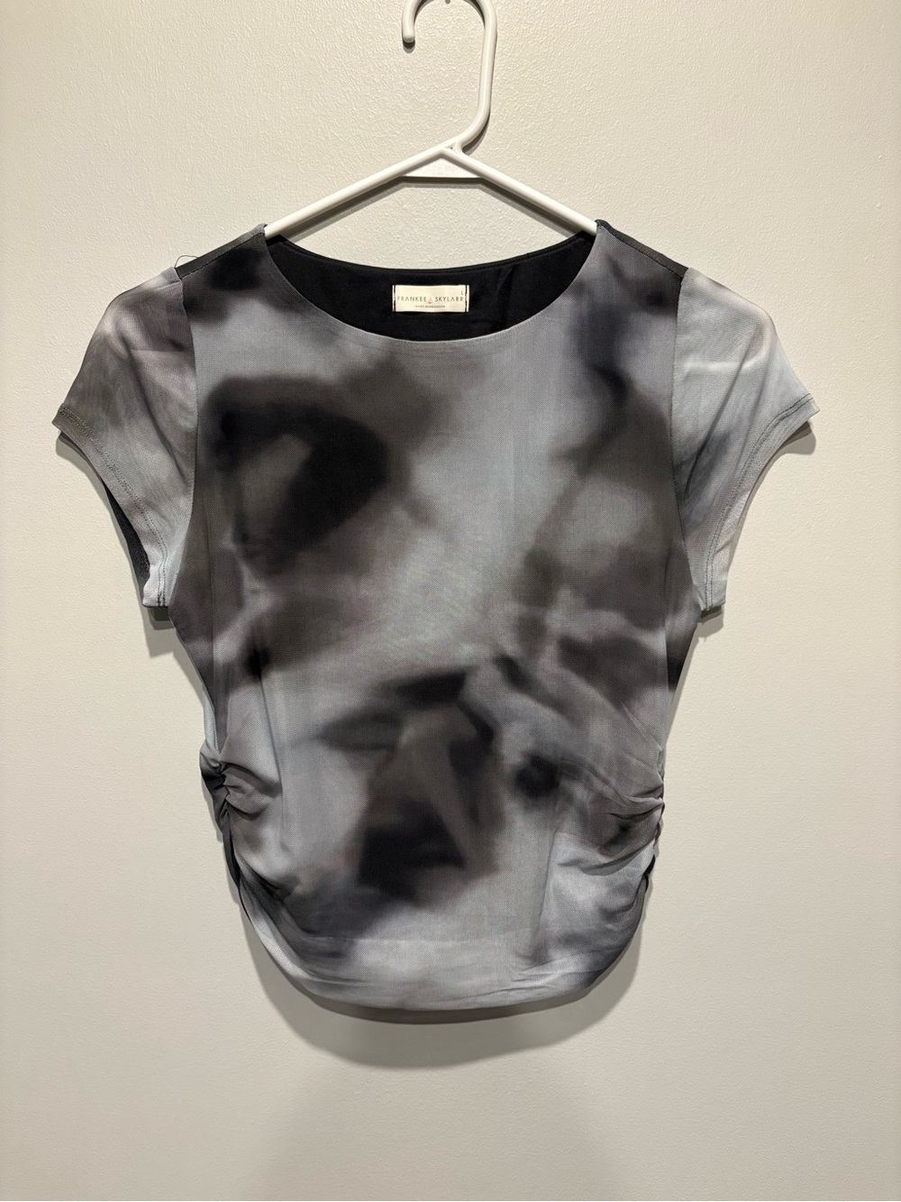 Isabel Marant Gray Black Abstract Cap-Sleeve Top